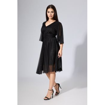 Rochie de ocazie din voal cu sclipici Felicity Neagra