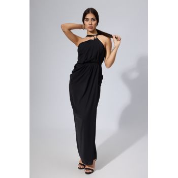 Rochie de ocazie din voal tip one shoulder Khloe Neagra