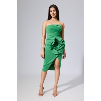 Rochie de ocazie premium din neopren cu floare 3D Miray Verde Deschis
