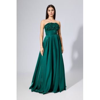 Rochie de ocazie premium din tafta cu bust incretit Cristaline Verde Smarald
