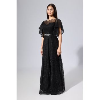 Rochie de ocazie premium din tull brodat cu paiete Salomeea Neagra