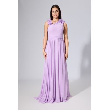 Rochie de ocazie premium din voal cu model one shoulder Azaleea Lila