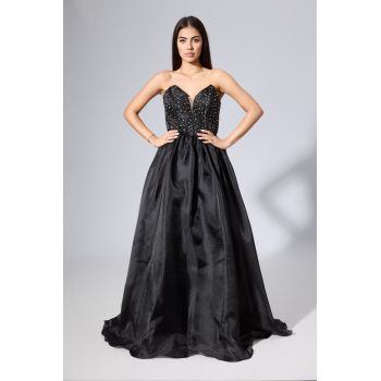 Rochie de ocazie premium din voal cu strass-uri la bust Esplendida Neagra