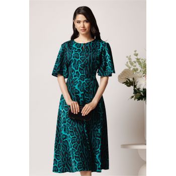 Rochie eleganta din satin verde cu print leopard