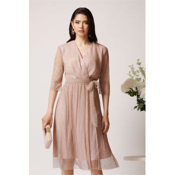 Rochie Ella Collection Argentina din voal rose cu lurex auriu