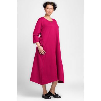 Rochie lunga A-line fucsia inchis, din tricot de bumbac