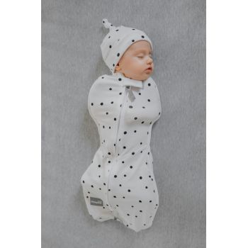 Saculet Swaddle pentru infasat Nou Nascut + caciulita First Step Dots 0.2 Tog Sleepee