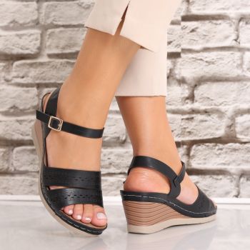 Sandale dama cu platforma Negre din Piele Ecologica Verena