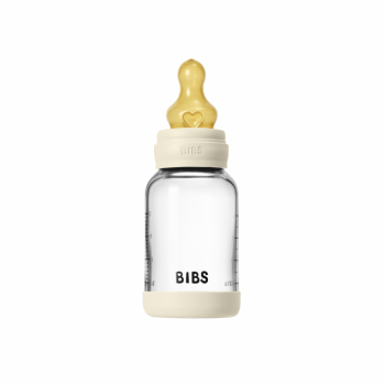 Set complet biberon din sticla anticolici cu tetina din latex, flux lent, 120 ml, Ivory