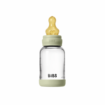 Set complet biberon din sticla anticolici cu tetina din latex, flux lent, 120 ml, Sage