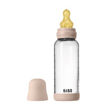 Set complet biberon din sticla anticolici cu tetina din latex, flux mediu, 240 ml, Blush