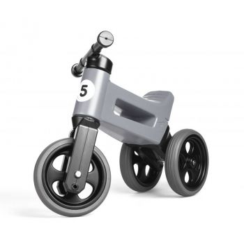 Bicicleta copii fara pedale Funny Wheels Rider Sport 2 in 1 Grey, transformabila din bicicleta cu 3 roti in 2 roti, varsta 1- 3 ani, inaltime scaun 27-29 cm, roti de cauciuc, greutate redusa 1,7 kg