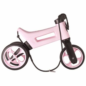 Bicicleta fara pedale Funny Wheels Rider SuperSport 2 in 1 Pastel Baby Pink, varsta 1-4 ani, transformabila din tricicleta cu doua roti spate in bicicleta cu o roata spate, anvelope de cauciuc plin, inaltime scaun 27-29 cm