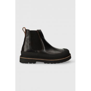 Birkenstock cizme de piele femei, culoarea negru, cu toc plat