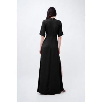 Black Maxi Dress With Cut-Out And Slit