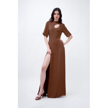 Brown Maxi Dress With Cut-Out And Slit