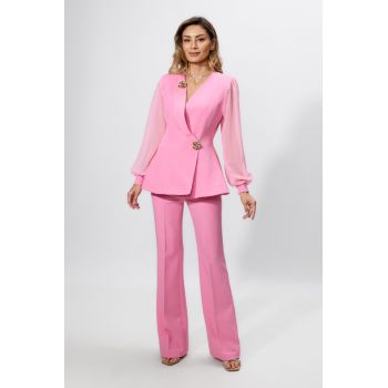 Costum elegant format din sacou si pantaloni Davos Roz
