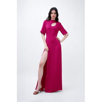 Fuchsia Maxi Dress With Cut-Out And Slit