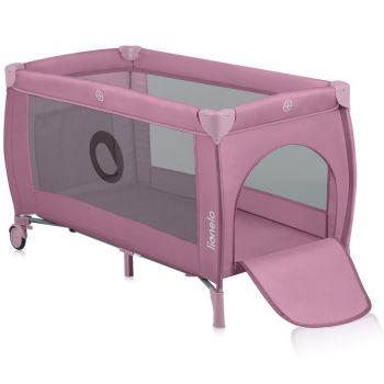 Patut pliabil, Lionelo, Stefi Plus, Cu doua nivele, Cu intrare laterala cu fermoar, 2 roti, 120 x 60 cm, Conform cu standardul european de securitate EN 716, Roz