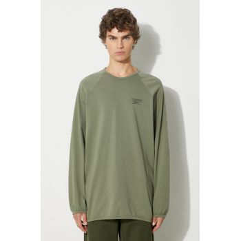 Reebok LTD longsleeve din bumbac T-Shirt culoarea verde, neted, RMAA00BC99JER0015500