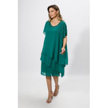 Rochie de ocazie din voal cu strass-uri Elmina Verde