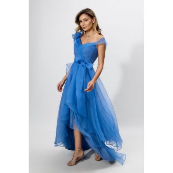 Rochie de ocazie premium asimetrica din voal Charmante Indigo