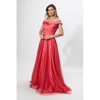 Rochie de ocazie premium din satin si tull cu glitter Melissande Corai