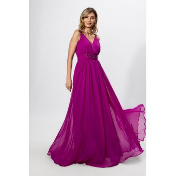 Rochie de ocazie premium din voal cu lant in talie si pe umeri Polyantha Violet