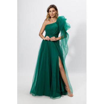 Rochie de ocazie premium din voal cu model one shoulder Extravagance Verde