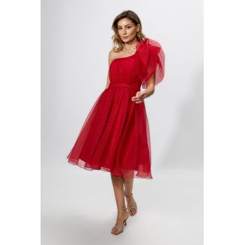 Rochie de ocazie tip baby dol cu model one shoulder Kissa Rosie