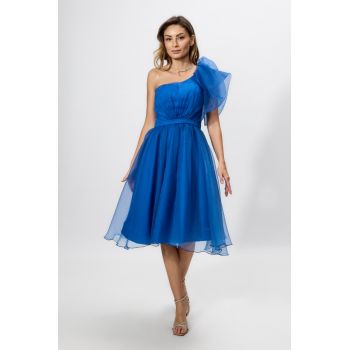Rochie de ocazie tip baby doll cu model one shoulder Kissa Albastra