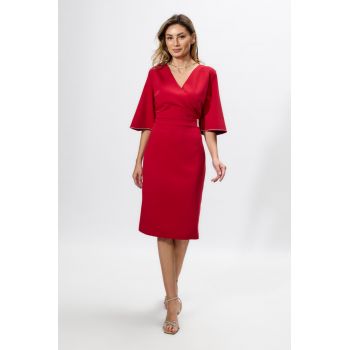 Rochie eleganta din crepe cu strass-uri si decolteu petrecut Marissa Marsala