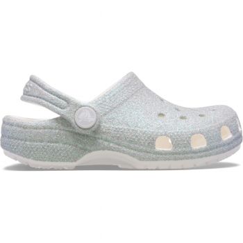 Saboti Crocs Classic Toddler Iridescent Glitter Clog Alb - White