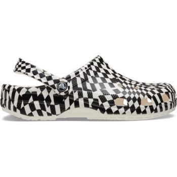 Saboti Crocs Classic Warped Checker Clog Alb - White/Black