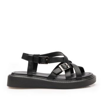 Sandale cu talpă groasă damă din piele naturală, Epica - 4003 Negru Box