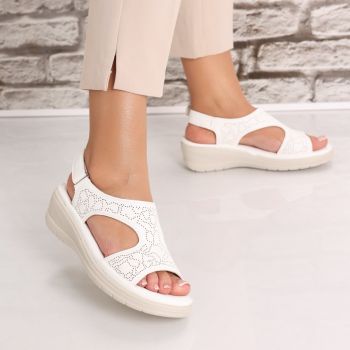 Sandale dama cu platforma Albe din Piele Ecologica pieve ieftine de firma originale