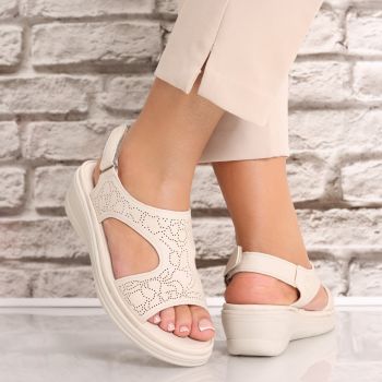 Sandale dama cu platforma Bej din Piele Ecologica pieve