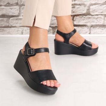 Sandale dama cu platforma Negre din Piele Ecologica Adnora