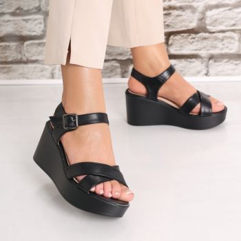 Sandale dama cu platforma Negre din Piele Ecologica Coranda