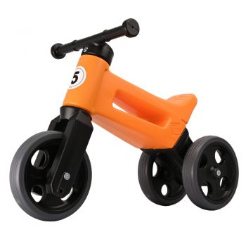 Tricicleta copii fara pedale 2 in 1 cu cosulet pentru ghidon Funny Wheels Rider Sport Portocaliu, inaltime scaun 27-29 cm, raza de viraj limitata, de la 18 luni, greutate maxima admisa 25 Kg