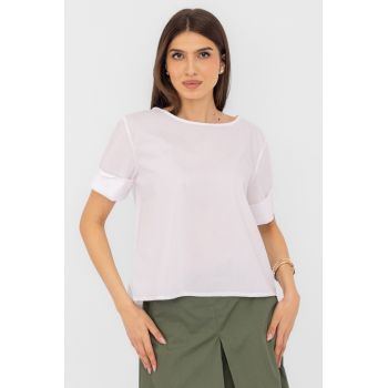 Bluza din poplin de bumbac  cu nasturi pe spate, alba