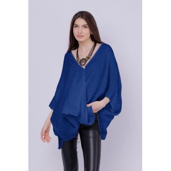 Bluza oversize petrecuta, din in, albastra