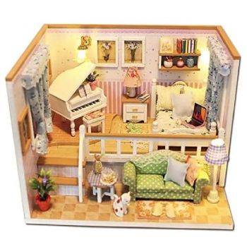 Casuta DIY de construit – camera decorativa in miniatura cu pian si mobilier detaliat