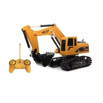 Excavator cu telecomanda pentru copii, scara 1:24, 6 functii, lumini si sunete, baterie reincarcabila