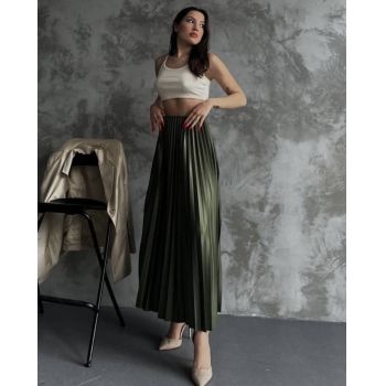 Fusta plisata lunga reflexe verde inchis marime unica
