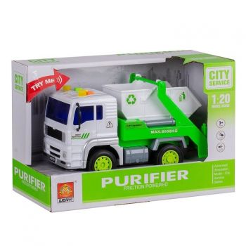 Masina de gunoi City Service, scara 1:20, cu lumini si sunete, pentru copii 3+ ani