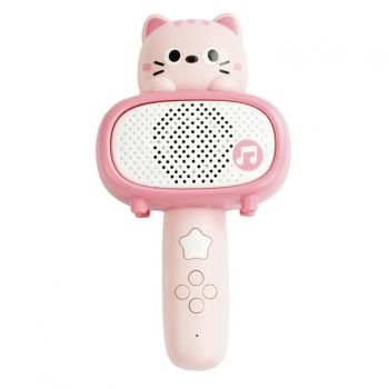 Microfon Bluetooth pentru copii Pink Cat – difuzor wireless cu efecte sonore si cablu de incarcare