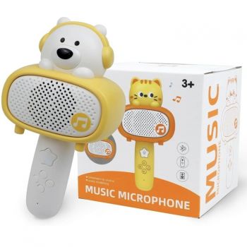 Microfon Bluetooth pentru copii White Bear – difuzor wireless cu efecte sonore si cablu de incarcare