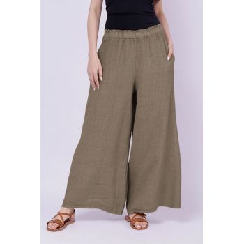 Pantaloni de vara din in largi, bej inchis