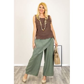 Pantaloni lejeri din in cu croi petrecut, kaki